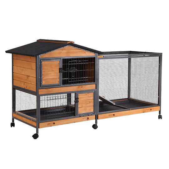 Aivituvin Metal Frame Rabbit Hutch AIR19-X, Chew-Resistant Rabbit House on Wheels