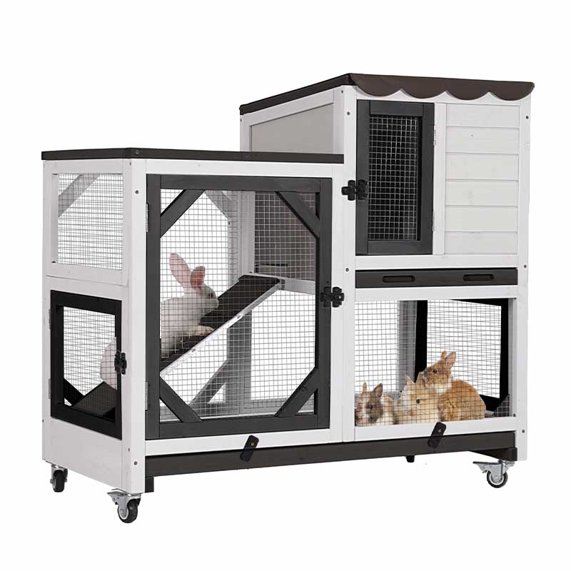 Aivituvin-AIR7013-UK Premium 2-Story Wooden Rabbit Hutch with Casters | Pull-Out Tray