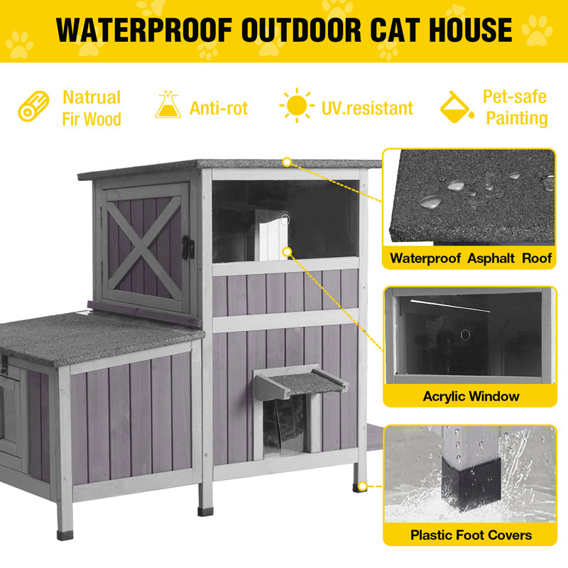 Aivituvin-AIR7033 2-Story Wooden Cat House with Asphalt Roof