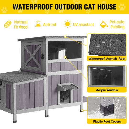 Aivituvin-AIR7033 2-Story Wooden Cat House with Asphalt Roof