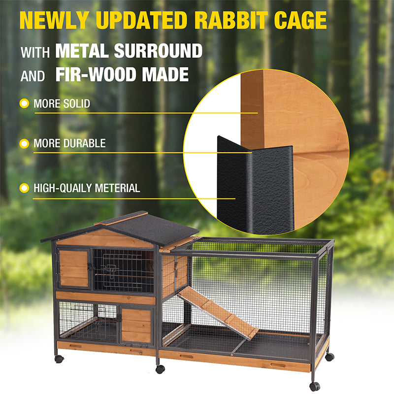 Aivituvin-AIR19-X-UK Chew-Resistant Metal Frame Rabbit Hutch, Rabbit House with Wheels