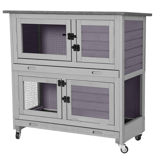 Aivituvin Bunny Hutch AIR77, Indoor or Outdoor Rabbit Cage with Wheels