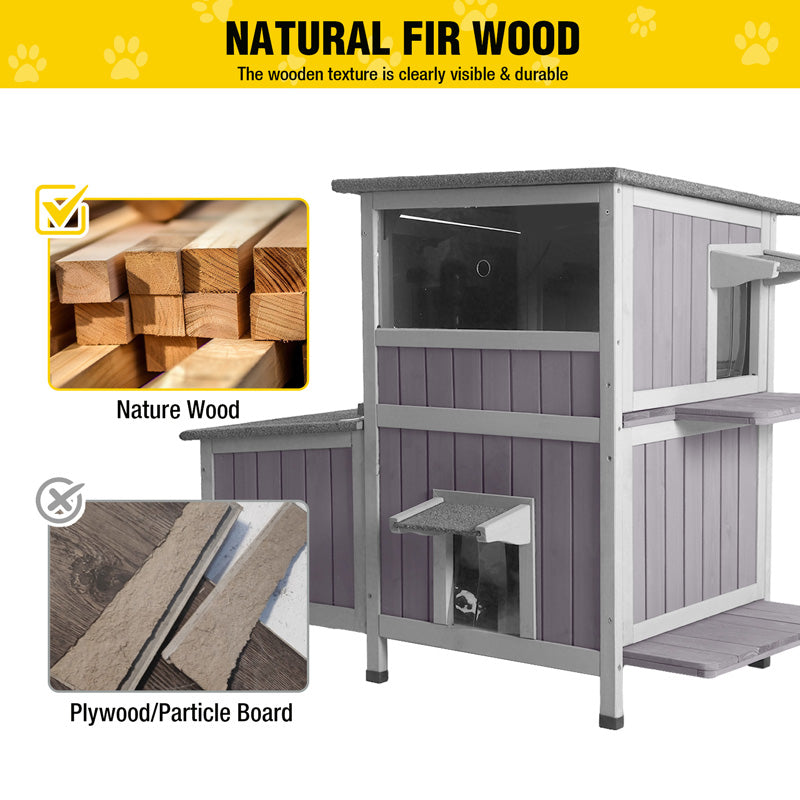 Aivituvin-AIR7033 2-Story Wooden Cat House with Asphalt Roof