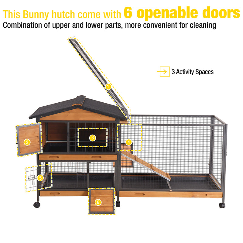 Aivituvin-AIR19-X-UK Chew-Resistant Metal Frame Rabbit Hutch, Rabbit House with Wheels
