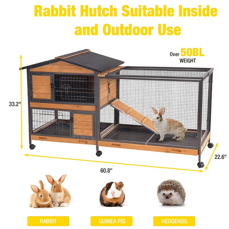 Aivituvin-AIR19-X-UK Chew-Resistant Metal Frame Rabbit Hutch, Rabbit House with Wheels