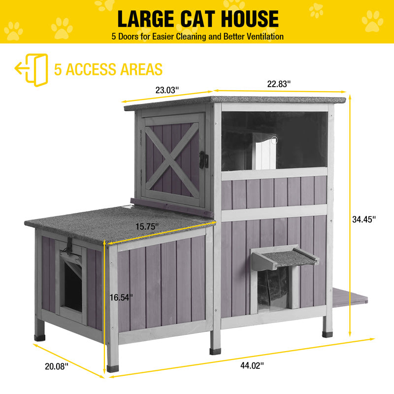 Aivituvin-AIR7033 2-Story Wooden Cat House with Asphalt Roof