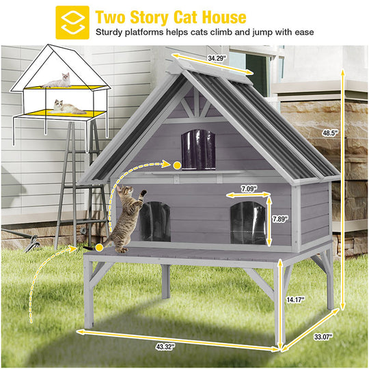 AIR7034-UK -Aivituvin Wooden Outdoor Cat House | Waterproof Roof