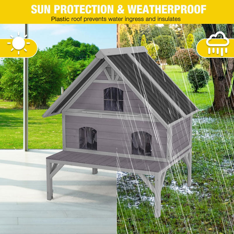 AIR7034-Aivituvin Wooden Outdoor Cat House | Waterproof Roof