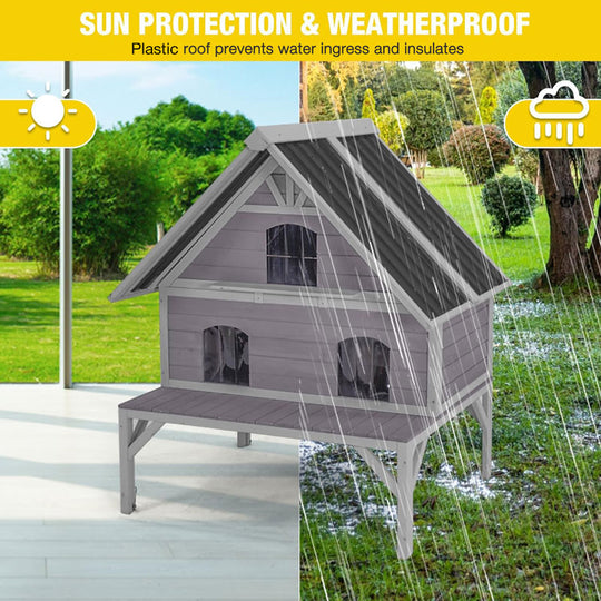 AIR7034-Aivituvin Wooden Outdoor Cat House | Waterproof Roof