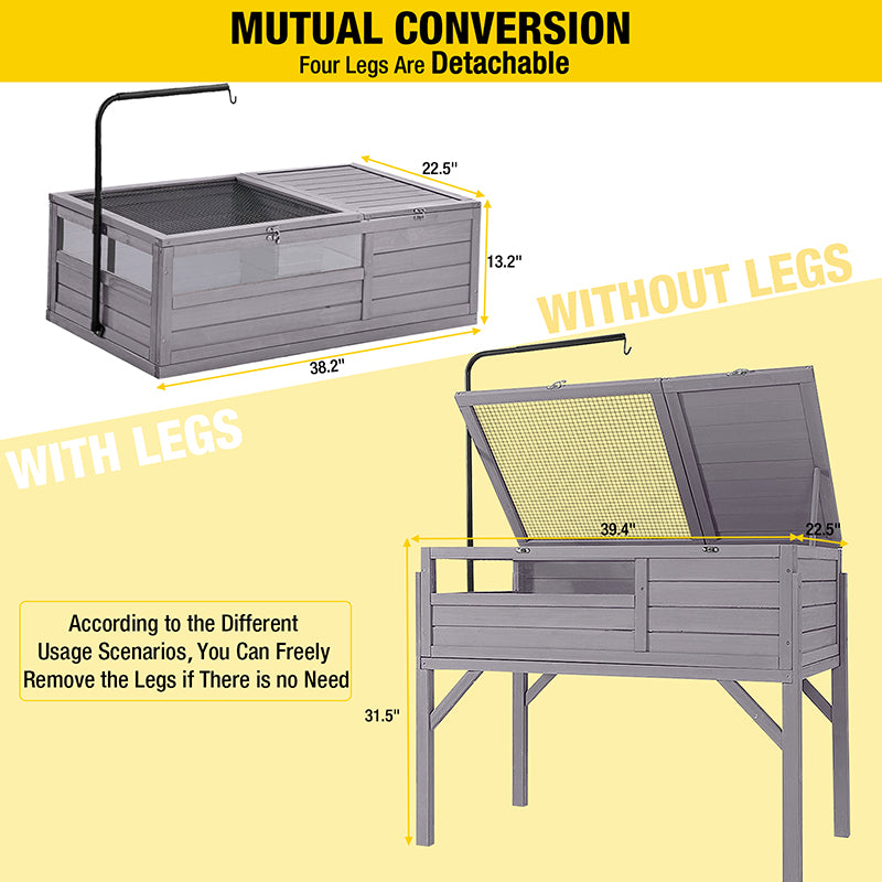 Aivituvin-AIR70 Wooden Tortoise House | Large Turtle Habitat with Legs