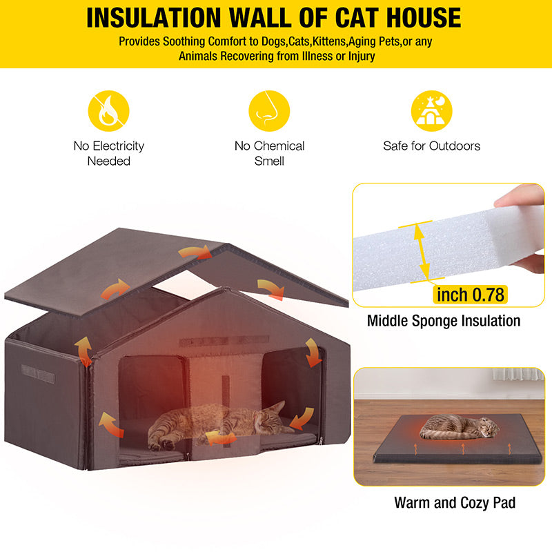 Aivituvin-AIR92-M-IN Wooden Insulated Cat House with Removable Liner