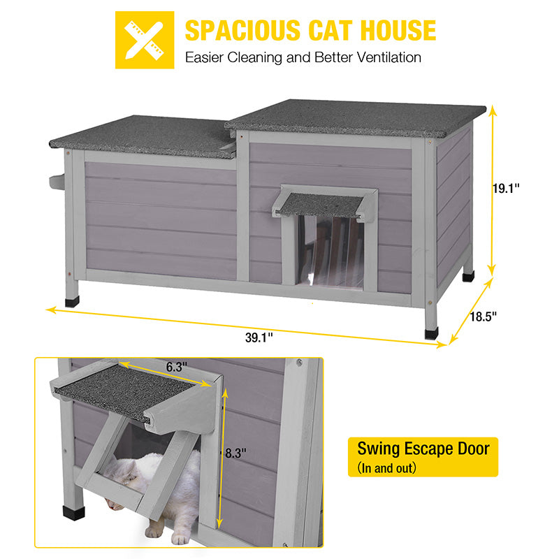 Aivituvin-AIR93  Feral Cat Shelter | Two-Room Outdoor Cat House for Rescued Cats