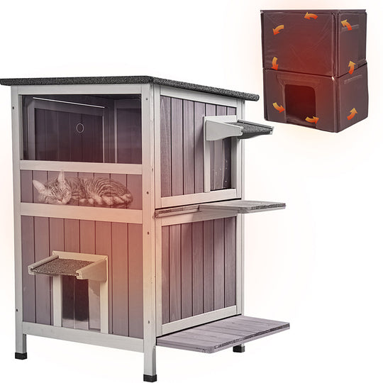 Aivituvin-AIR14-IN Insulated Two-Storey Cat House for Winter | Warm Liner Inside