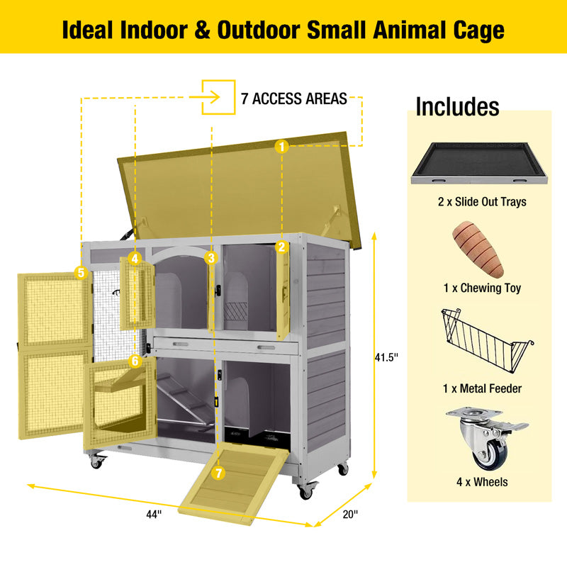 Aivituvin-AIR06-C-UK 2 Story Rabbit Hutch On Wheels (Inner Space 8.32 ft²)