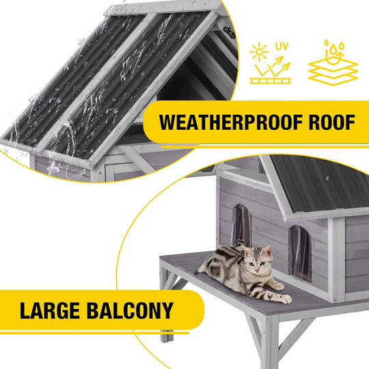 AIR7034-Aivituvin Wooden Outdoor Cat House | Waterproof Roof