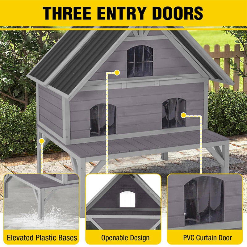 AIR7034-Aivituvin Wooden Outdoor Cat House | Waterproof Roof