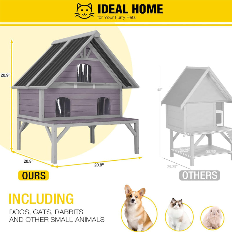 AIR7034-Aivituvin Wooden Outdoor Cat House | Waterproof Roof