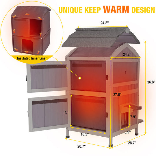 Aivituvin-AIR94-IN Outside Insulated Cat House for Winter| Removable Liner