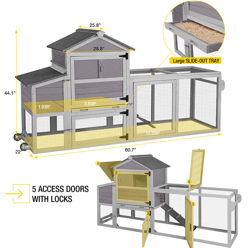 Aivituvin-AIR72-UK Mobile Chicken Tractor for 2-3 Chickens( Inner Space 12.33ft²)