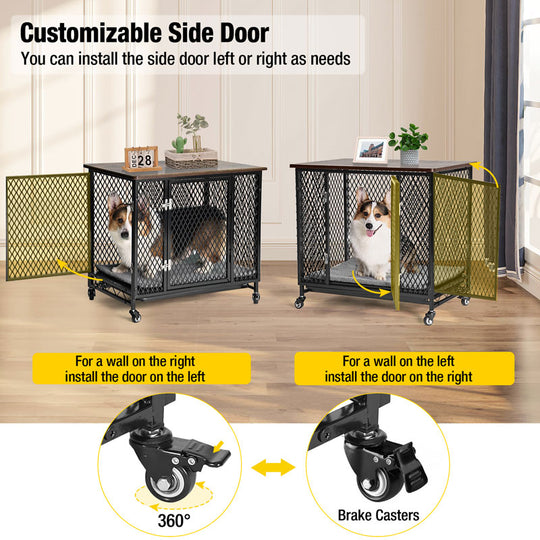 Aivituvin-AIR78/79 Dog Crate Furniture, Side End Table with Tray, Cushion and Casters