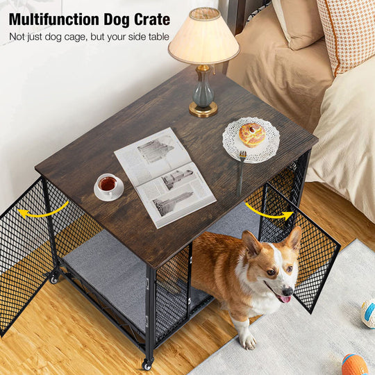 Aivituvin-AIR78/79 Dog Crate Furniture, Side End Table with Tray, Cushion and Casters