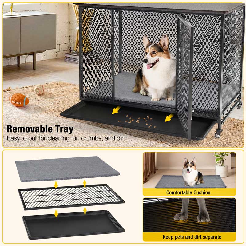 Aivituvin-AIR78/79 Dog Crate Furniture, Side End Table with Tray, Cushion and Casters